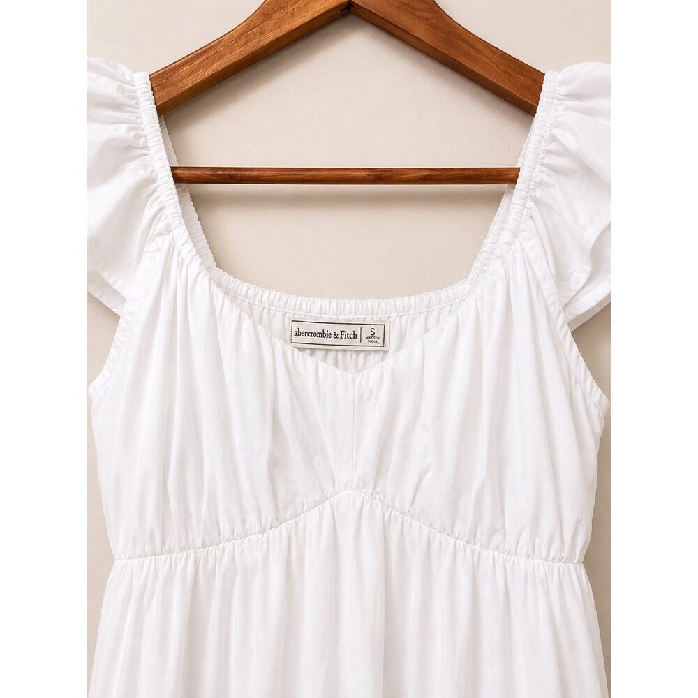 Abercrombie & Fitch Midi Dress Low back Babydoll Sz S White Coastal Romantic - Picture 2 of 3